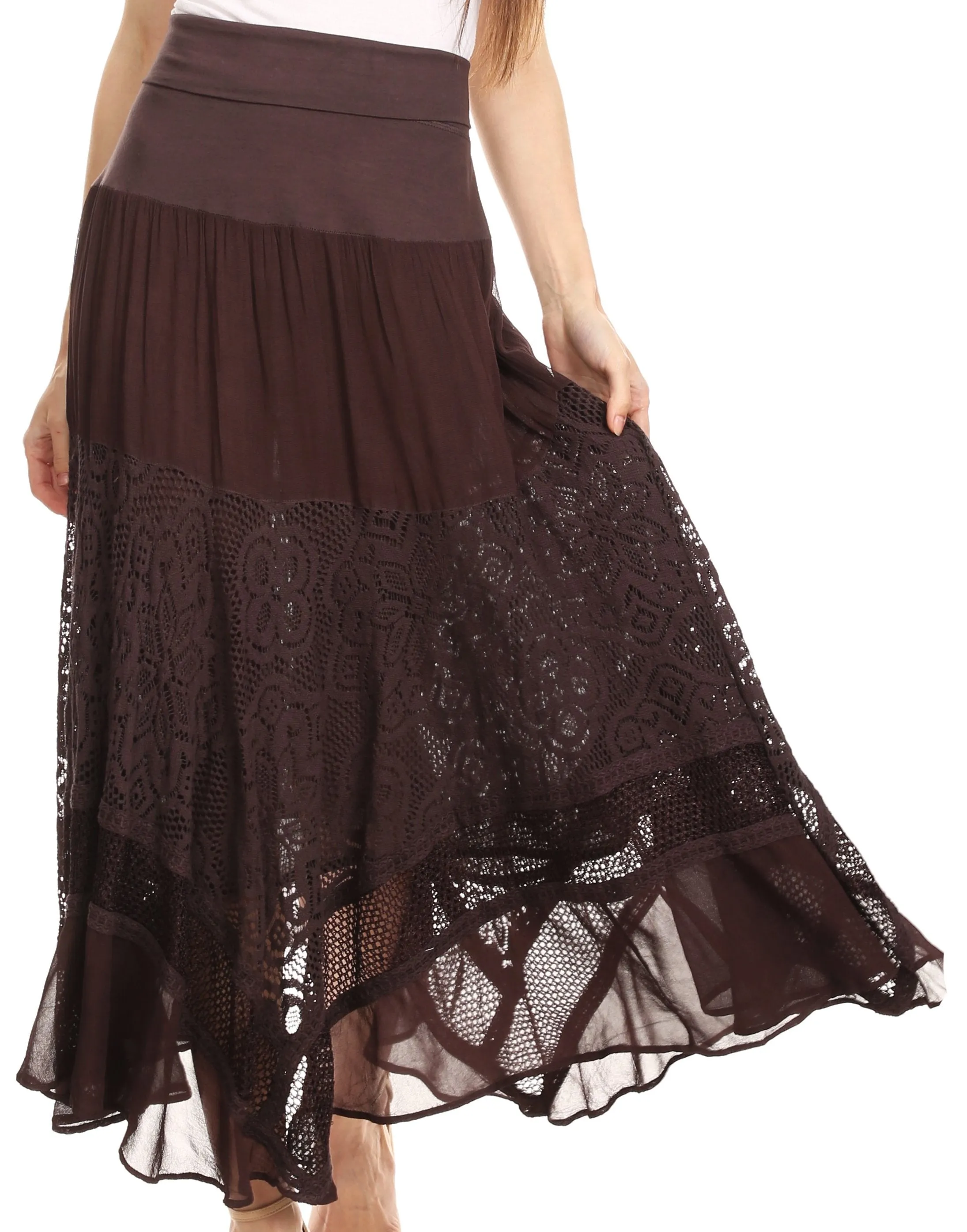 Sakkas Collina Boho Gypsy Dance Casual Lace Skirt Santorini Travel Summer