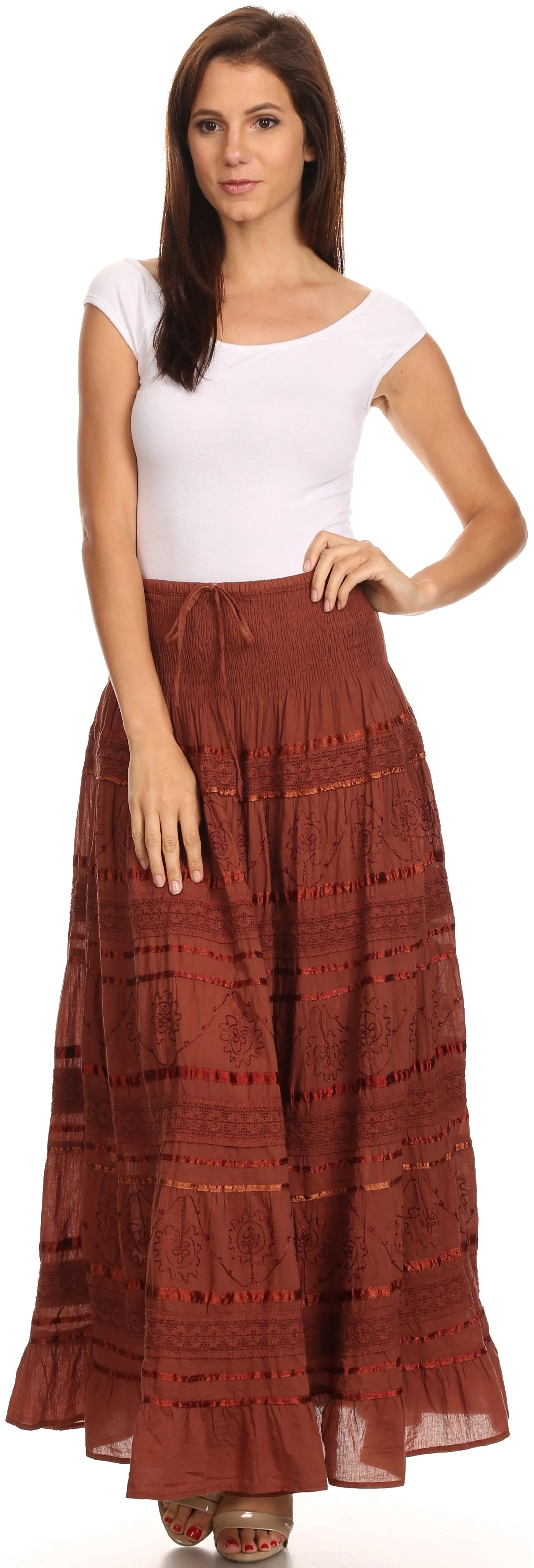 Sakkas Lace and Ribbon Peasant Boho Skirt