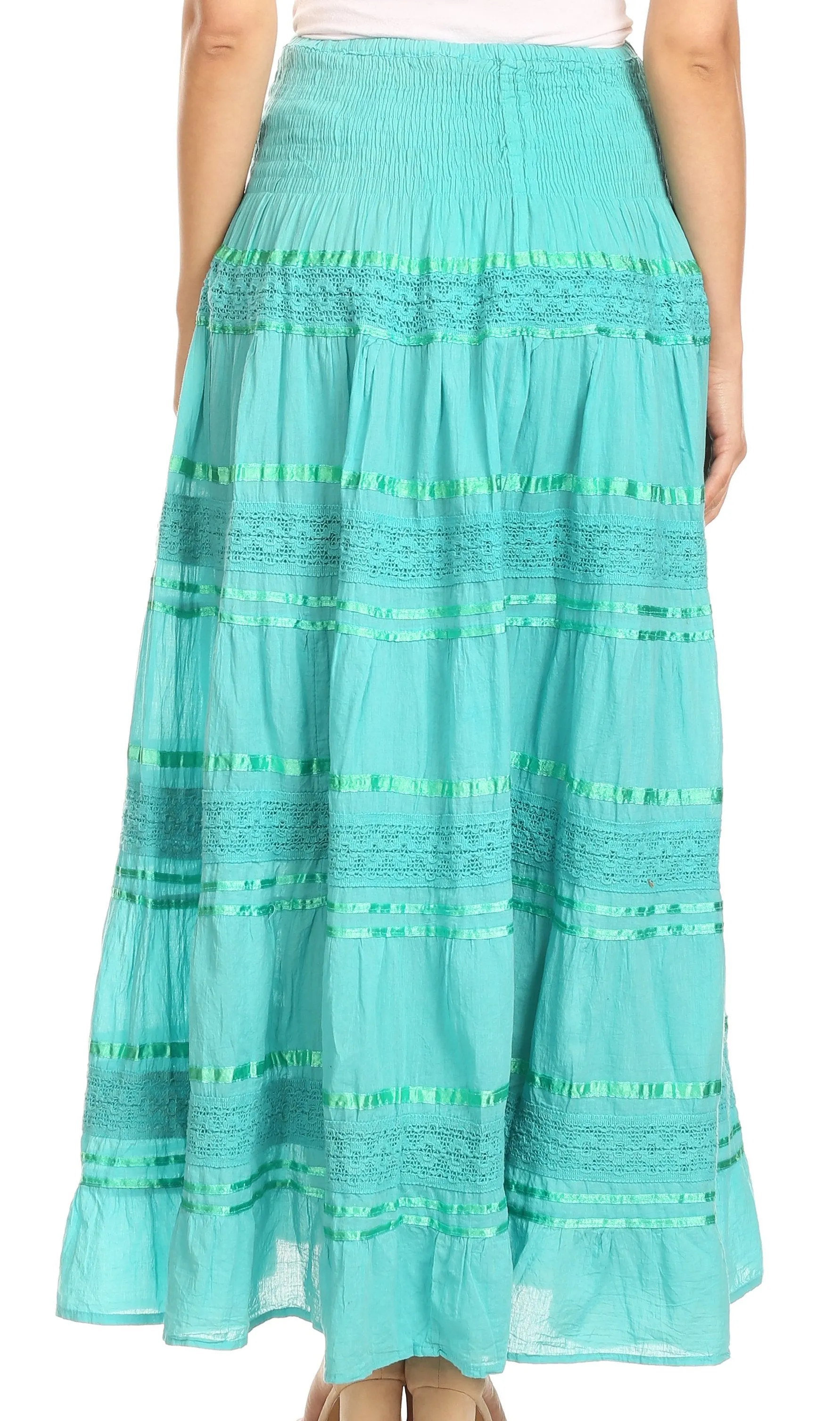 Sakkas Lace and Ribbon Peasant Boho Skirt