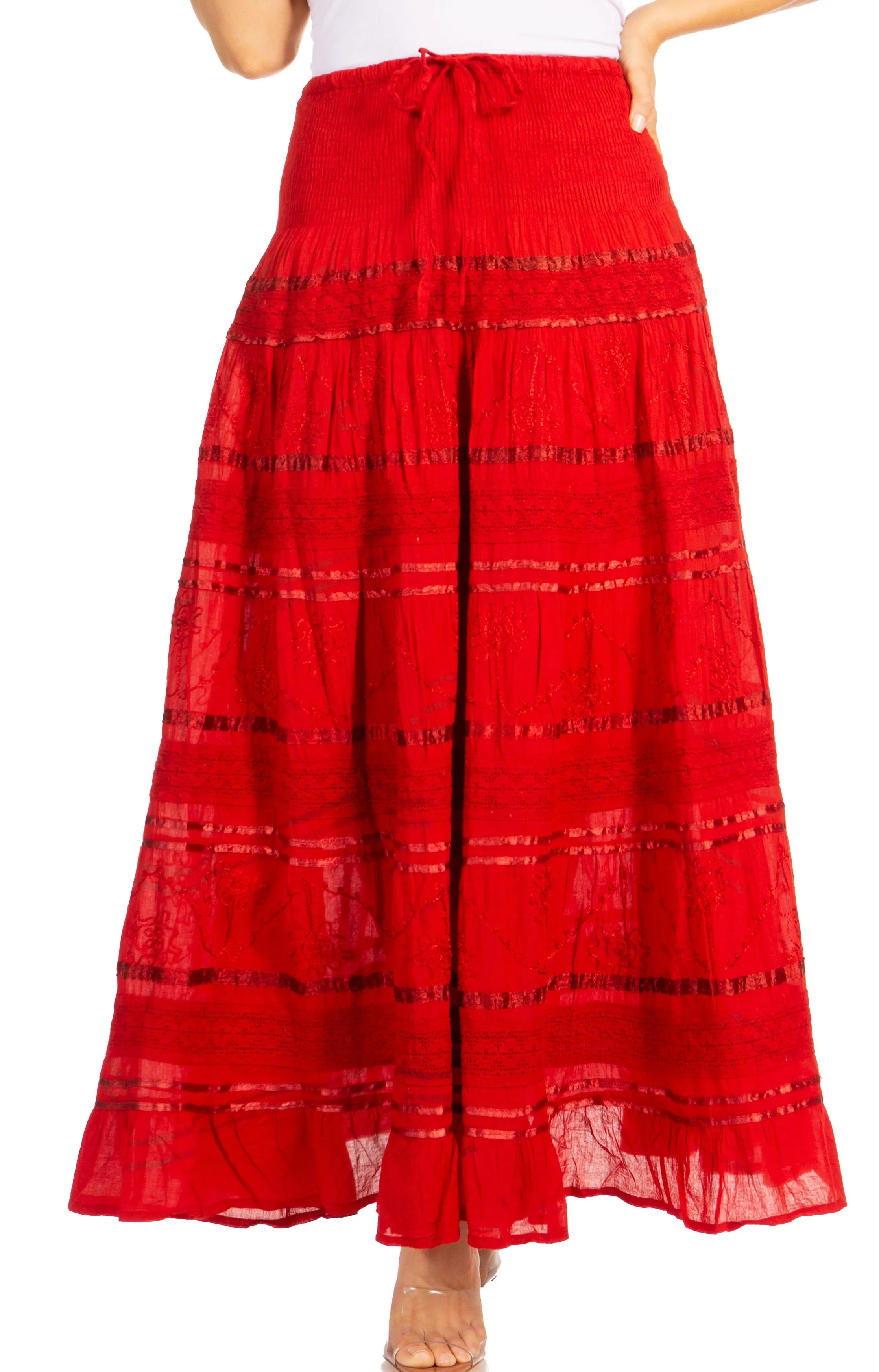 Sakkas Lace and Ribbon Peasant Boho Skirt