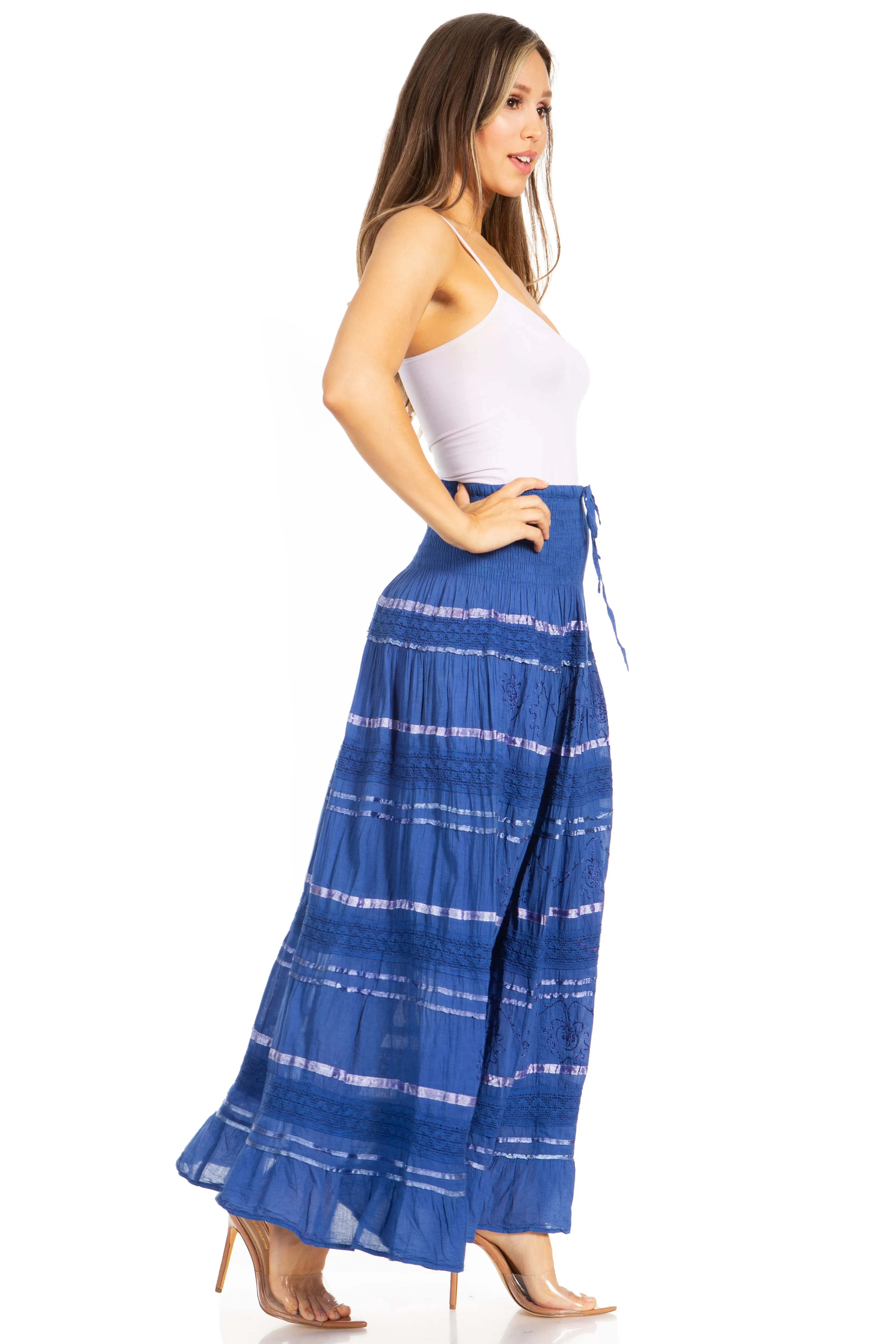 Sakkas Lace and Ribbon Peasant Boho Skirt