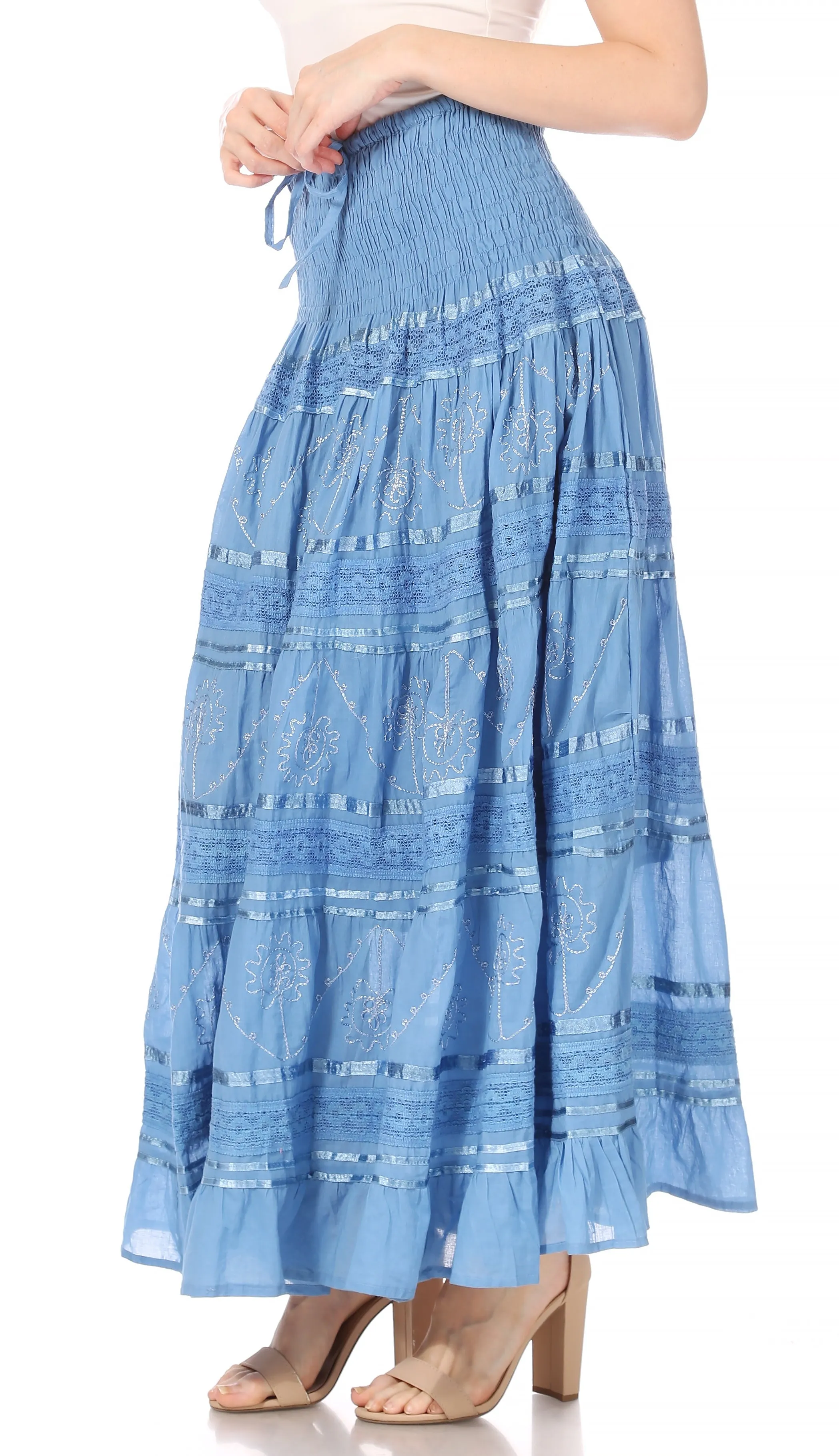 Sakkas Lace and Ribbon Peasant Boho Skirt