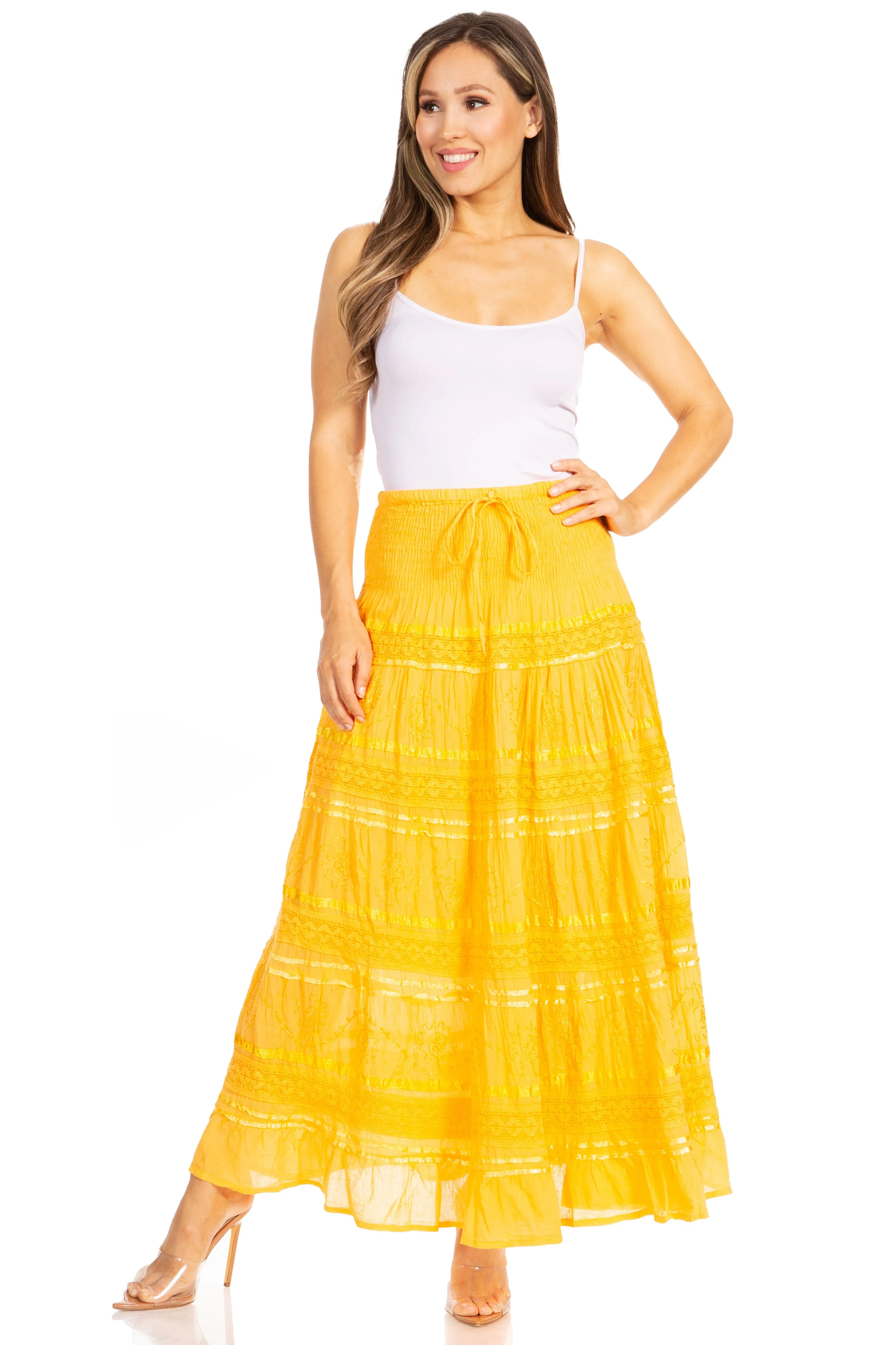 Sakkas Lace and Ribbon Peasant Boho Skirt