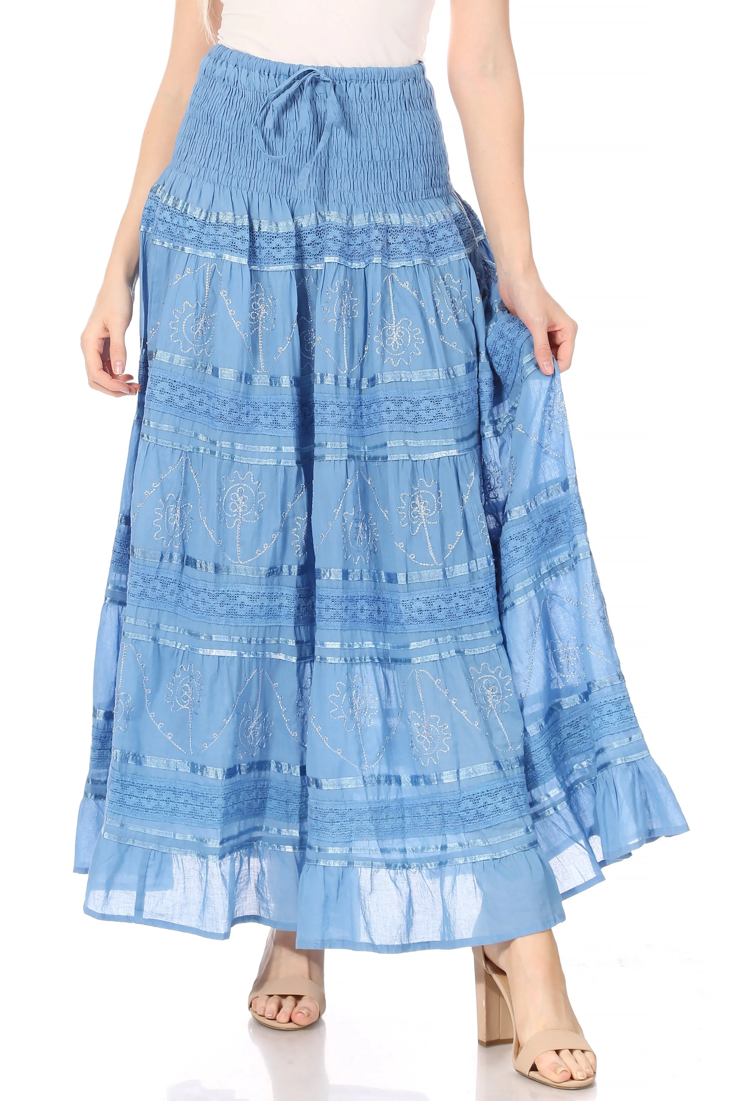 Sakkas Lace and Ribbon Peasant Boho Skirt