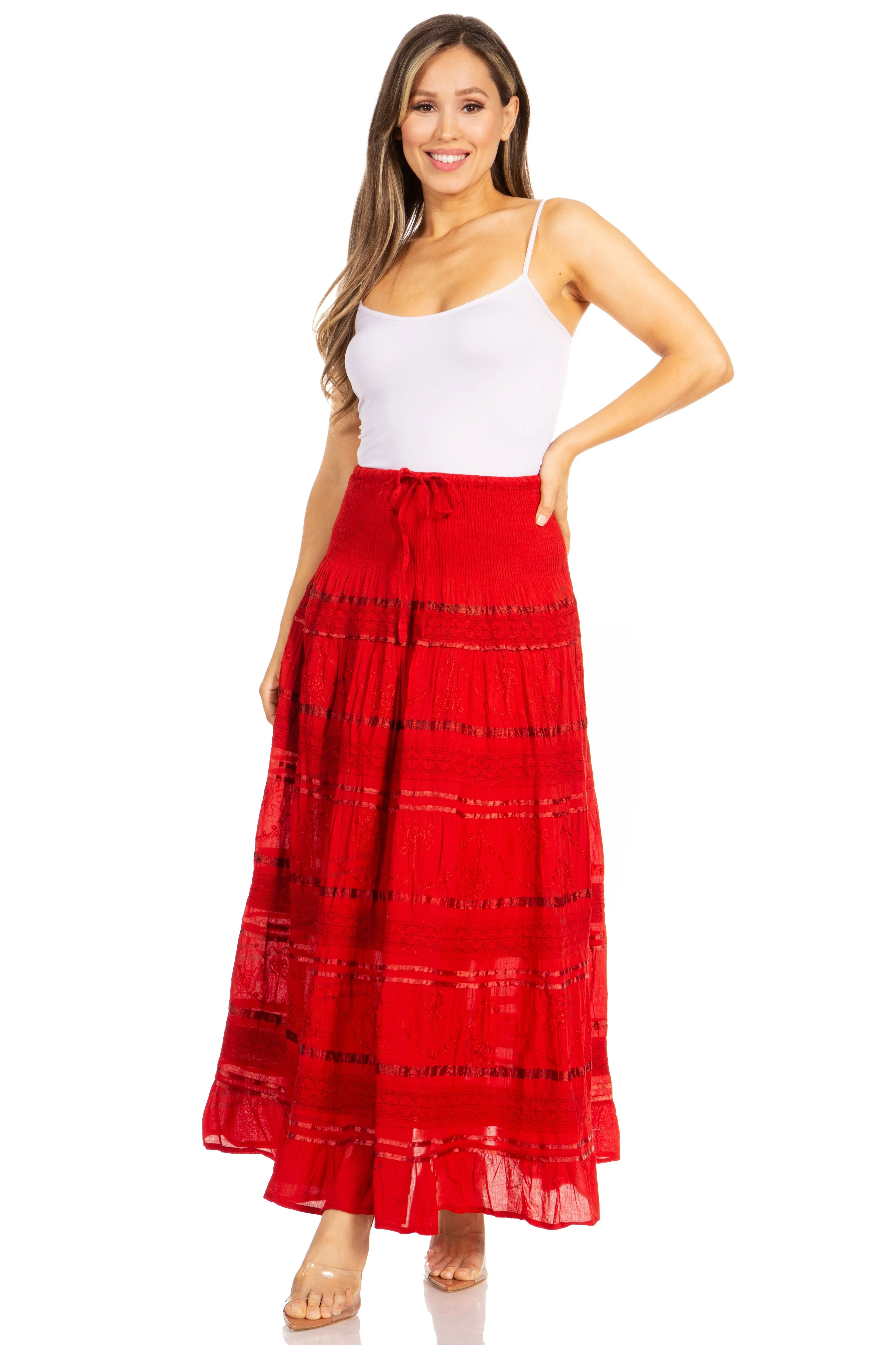 Sakkas Lace and Ribbon Peasant Boho Skirt