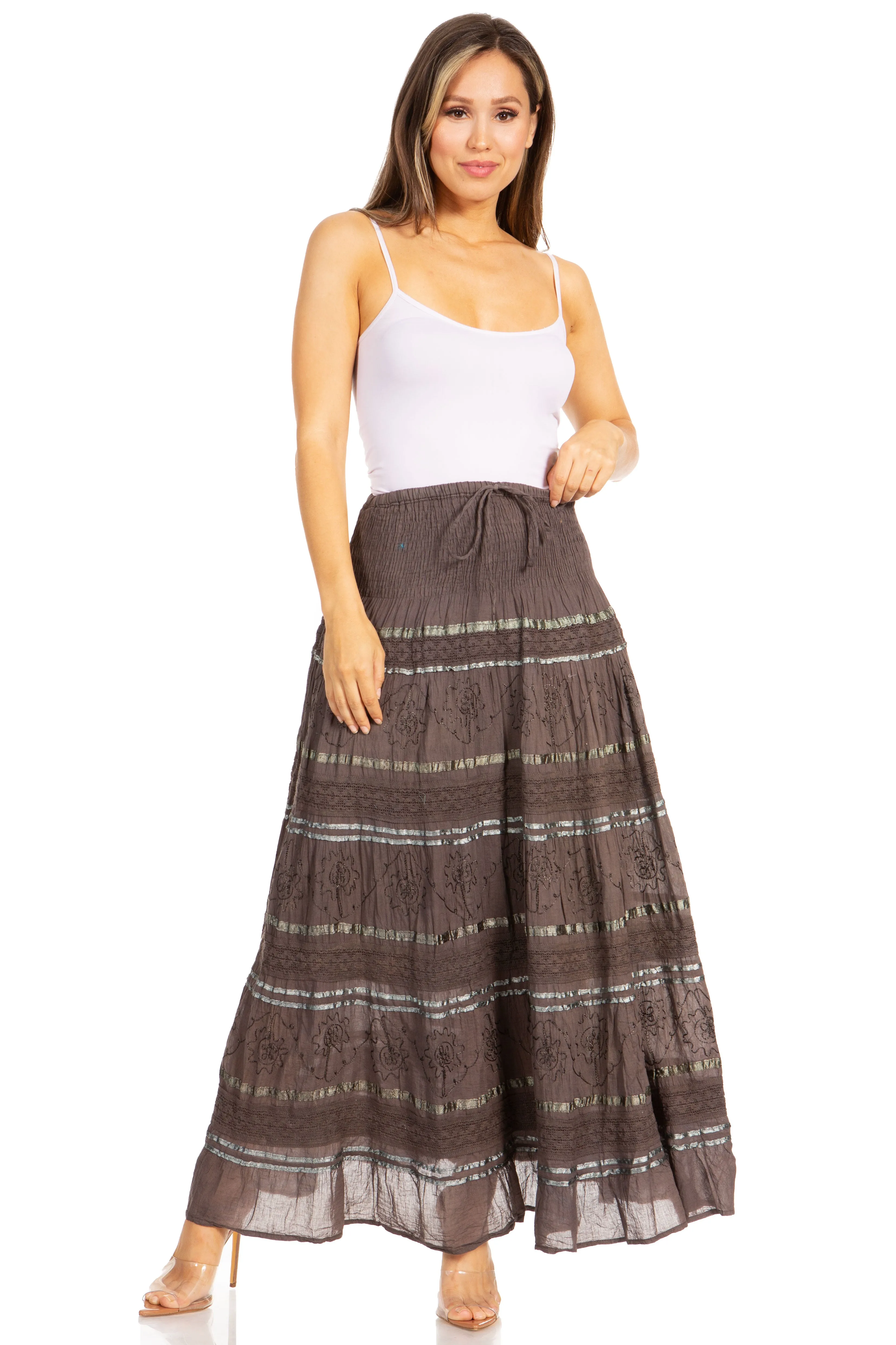 Sakkas Lace and Ribbon Peasant Boho Skirt