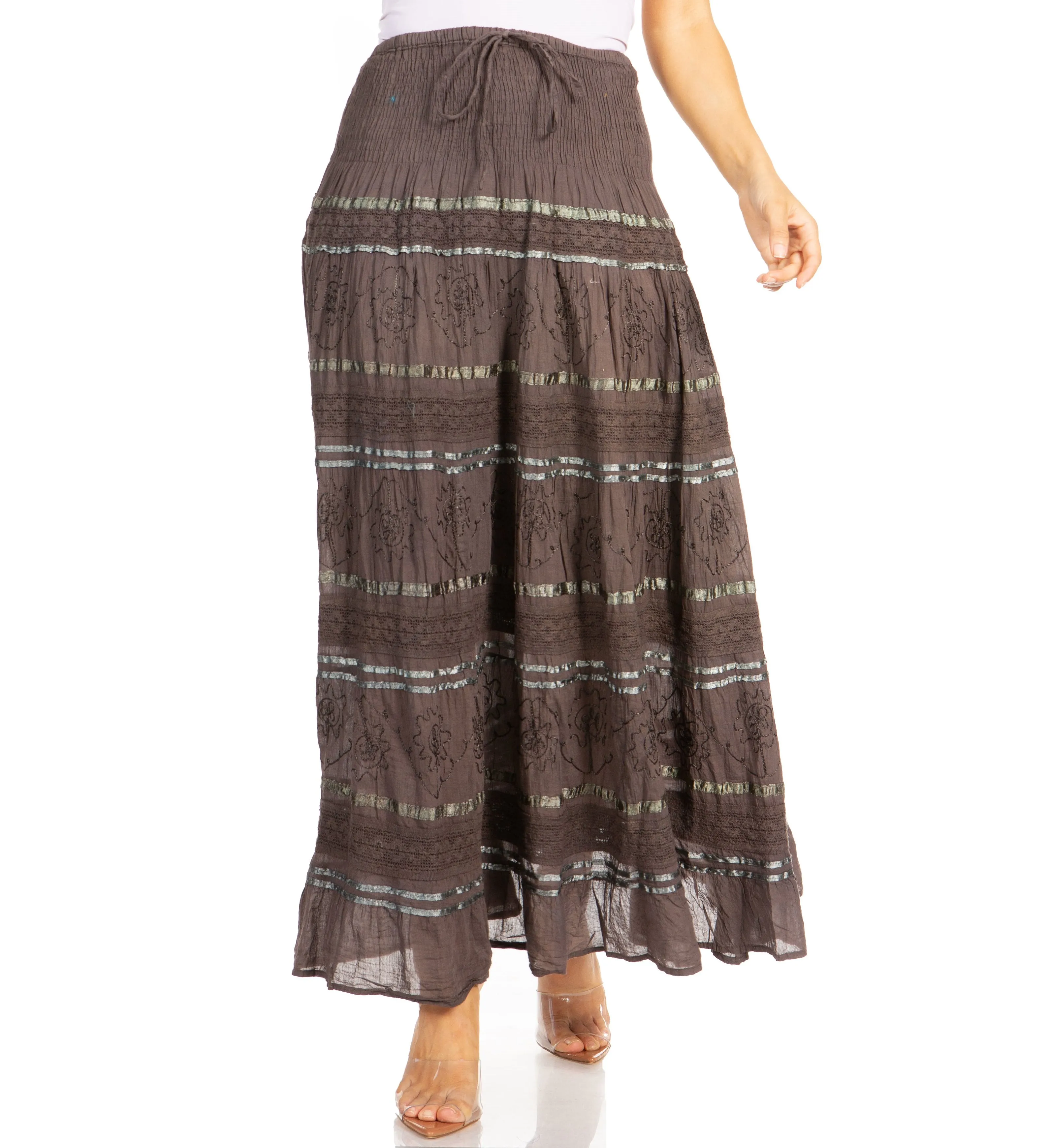 Sakkas Lace and Ribbon Peasant Boho Skirt