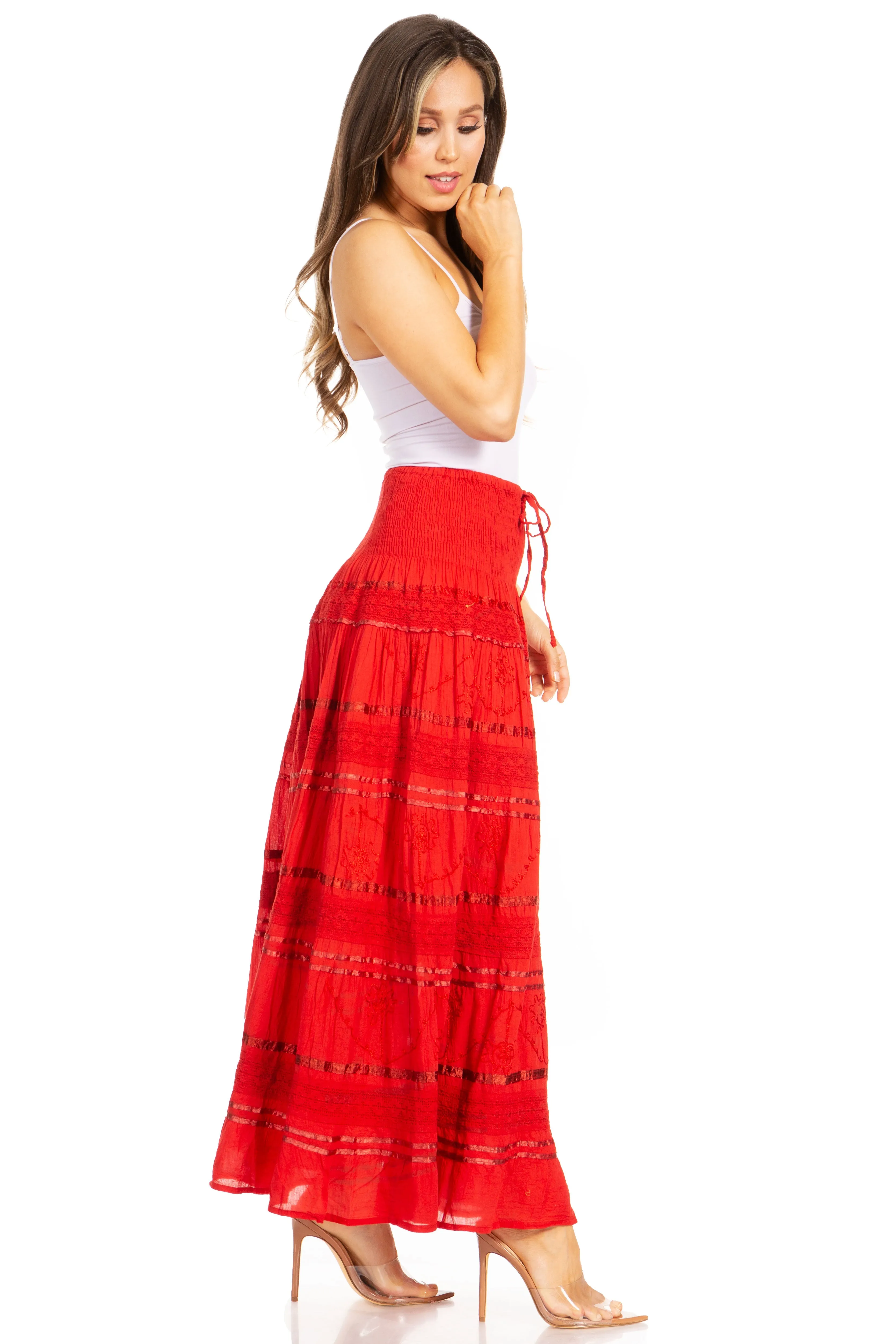 Sakkas Lace and Ribbon Peasant Boho Skirt