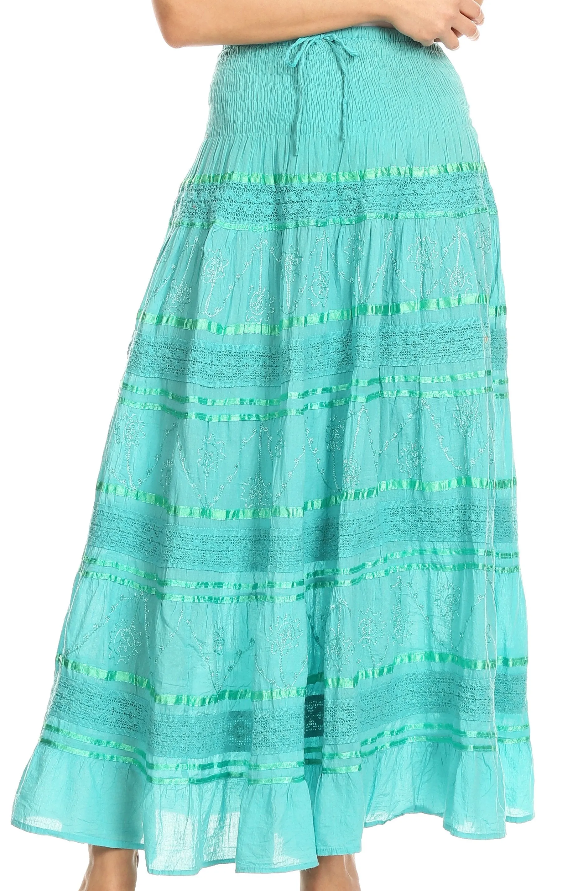 Sakkas Lace and Ribbon Peasant Boho Skirt