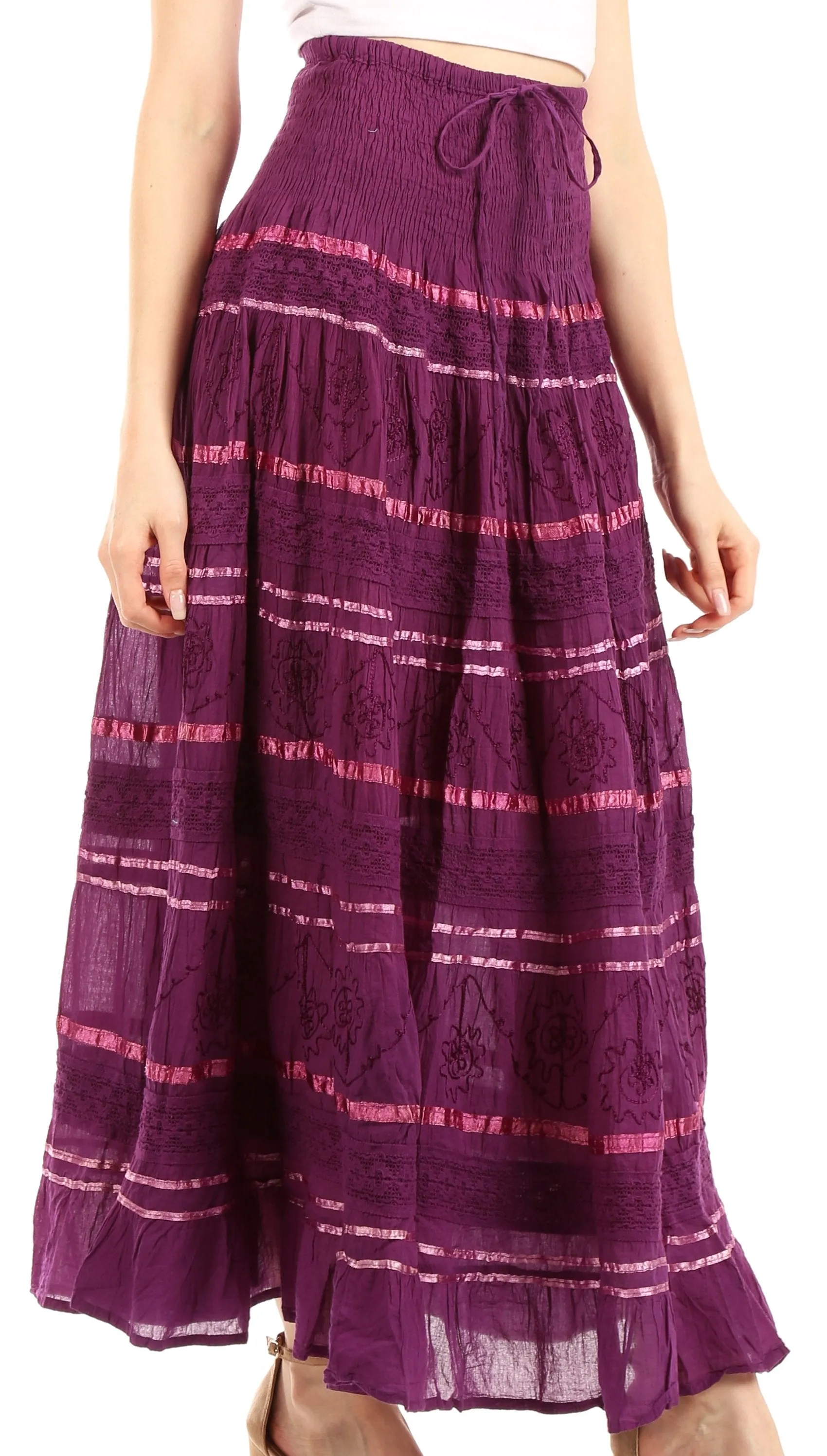 Sakkas Lace and Ribbon Peasant Boho Skirt