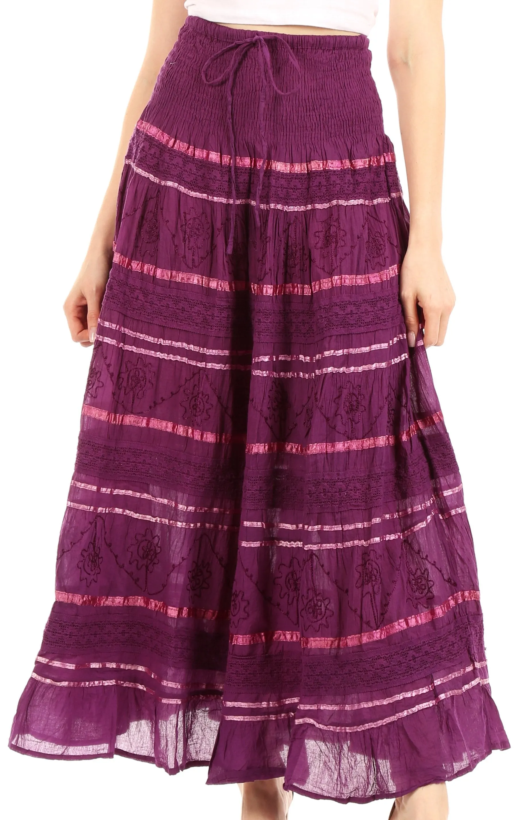 Sakkas Lace and Ribbon Peasant Boho Skirt