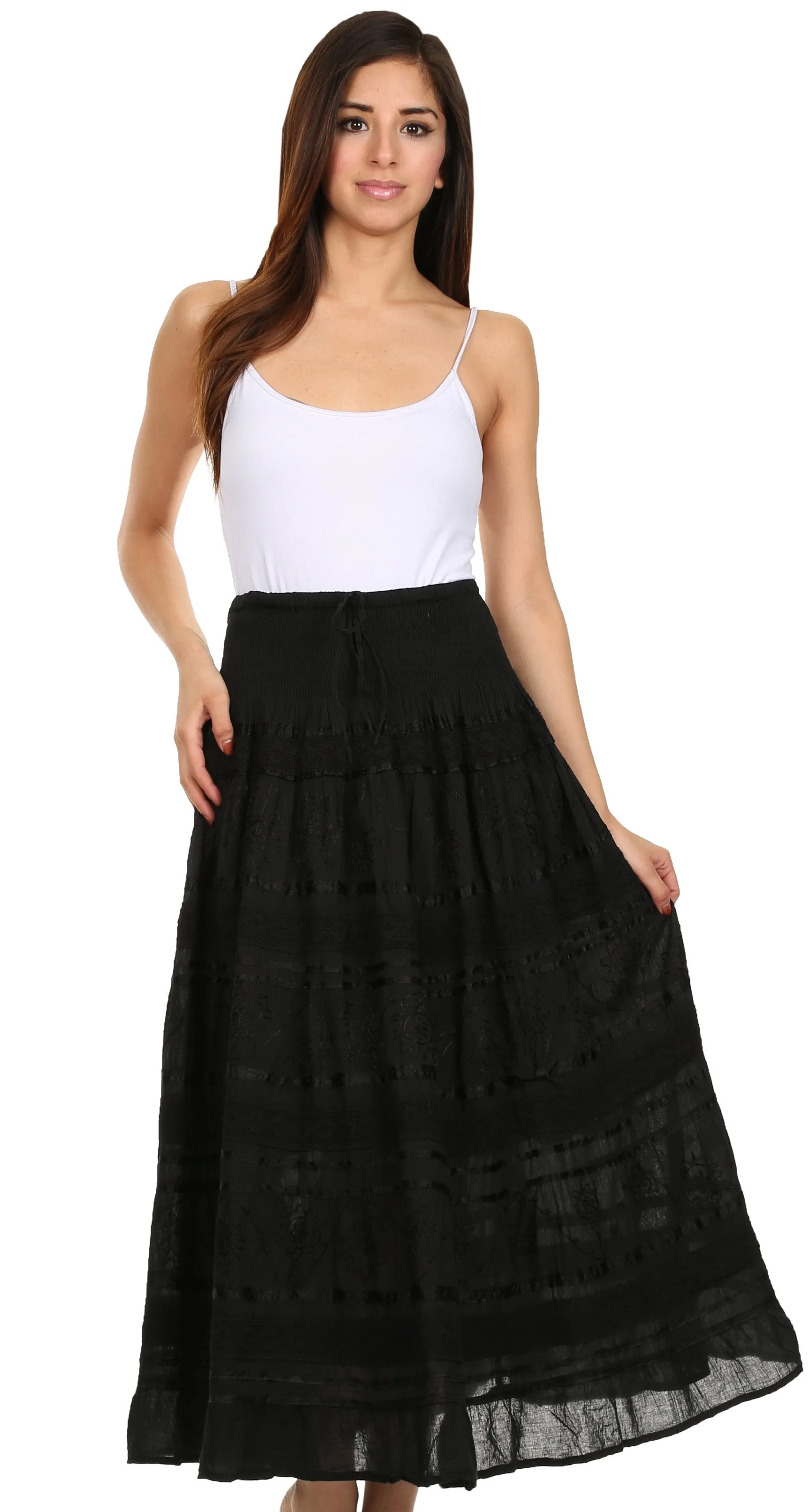 Sakkas Lace and Ribbon Peasant Boho Skirt