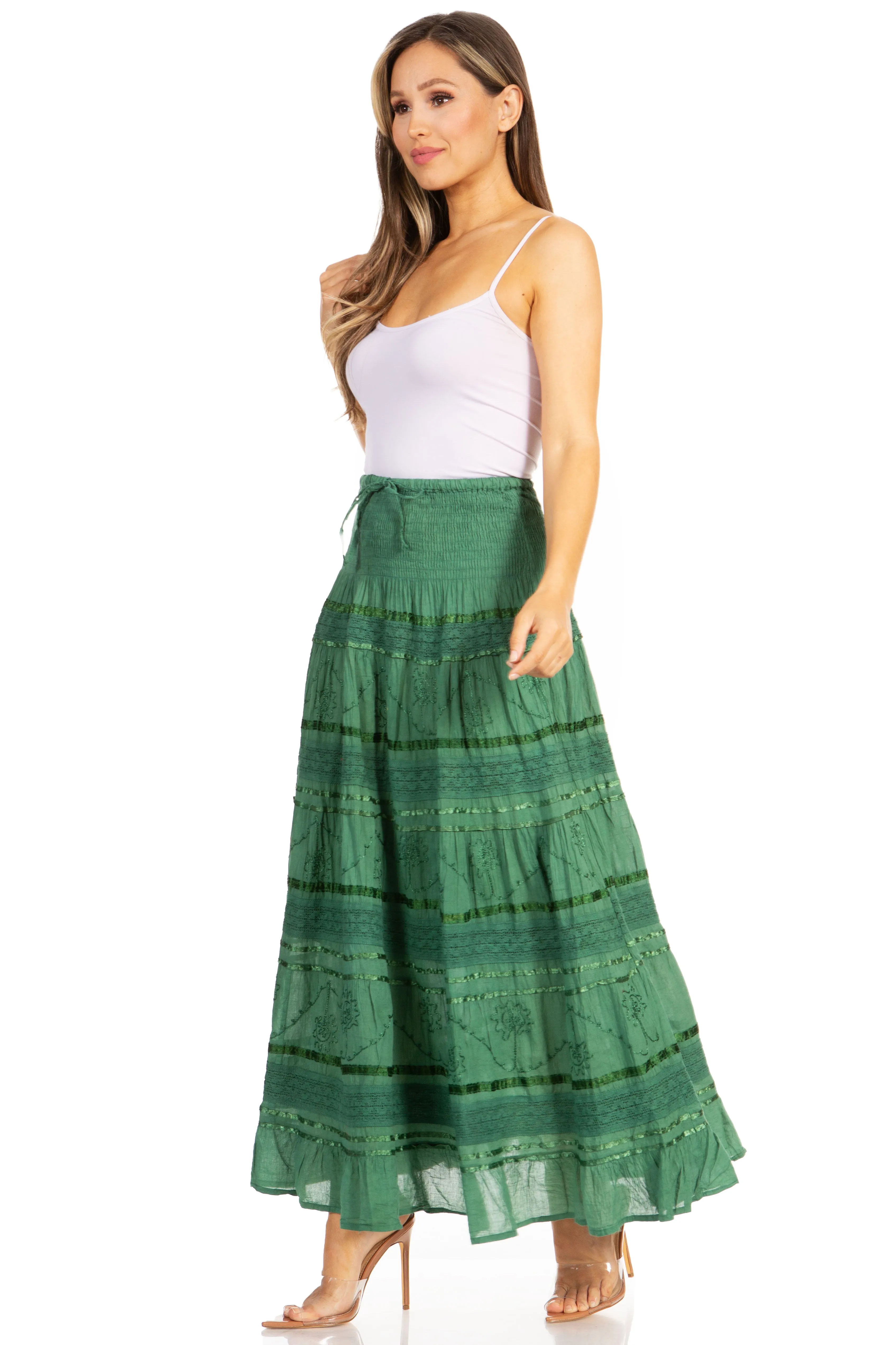 Sakkas Lace and Ribbon Peasant Boho Skirt