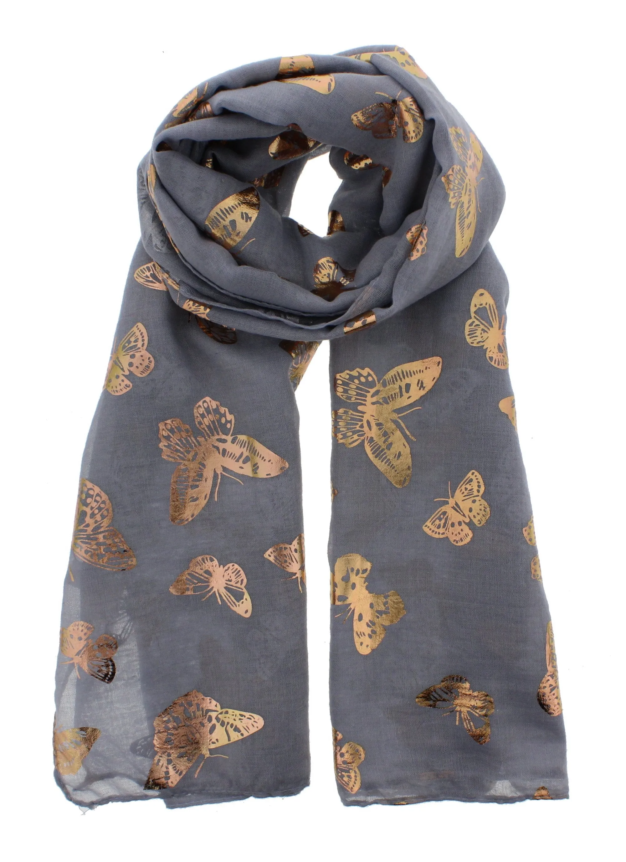 Scarf with Large Gold Foil Butterflies