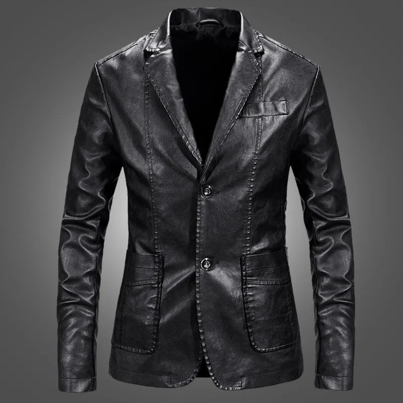 Slim Handsome Spring Leather Jacket Small Suit Men