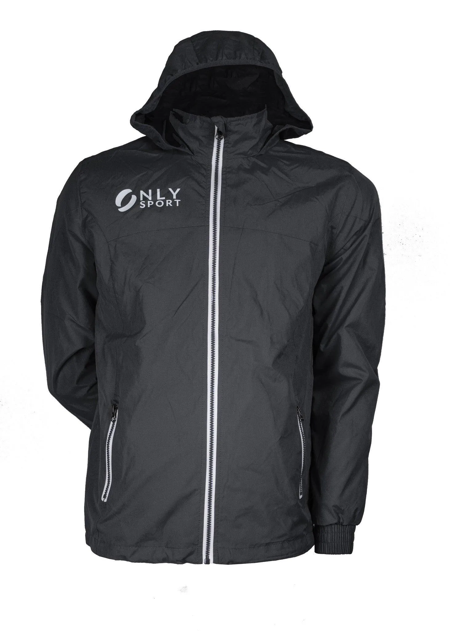 SPRAY JACKET WITH WHITE ZIP TRIM - BLACK