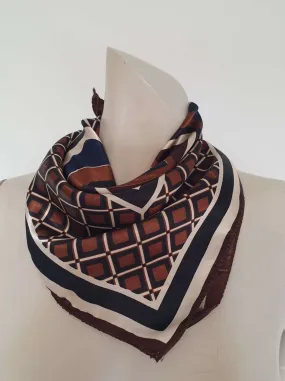 Square, Checked, Brown Satin Scarf or Bandana