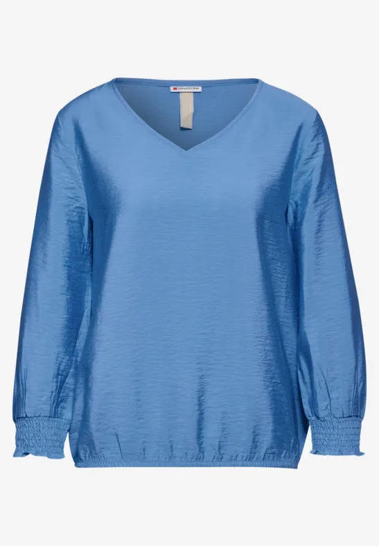 Street One  Blue V Neck Blouse with shirred cuffs 344956