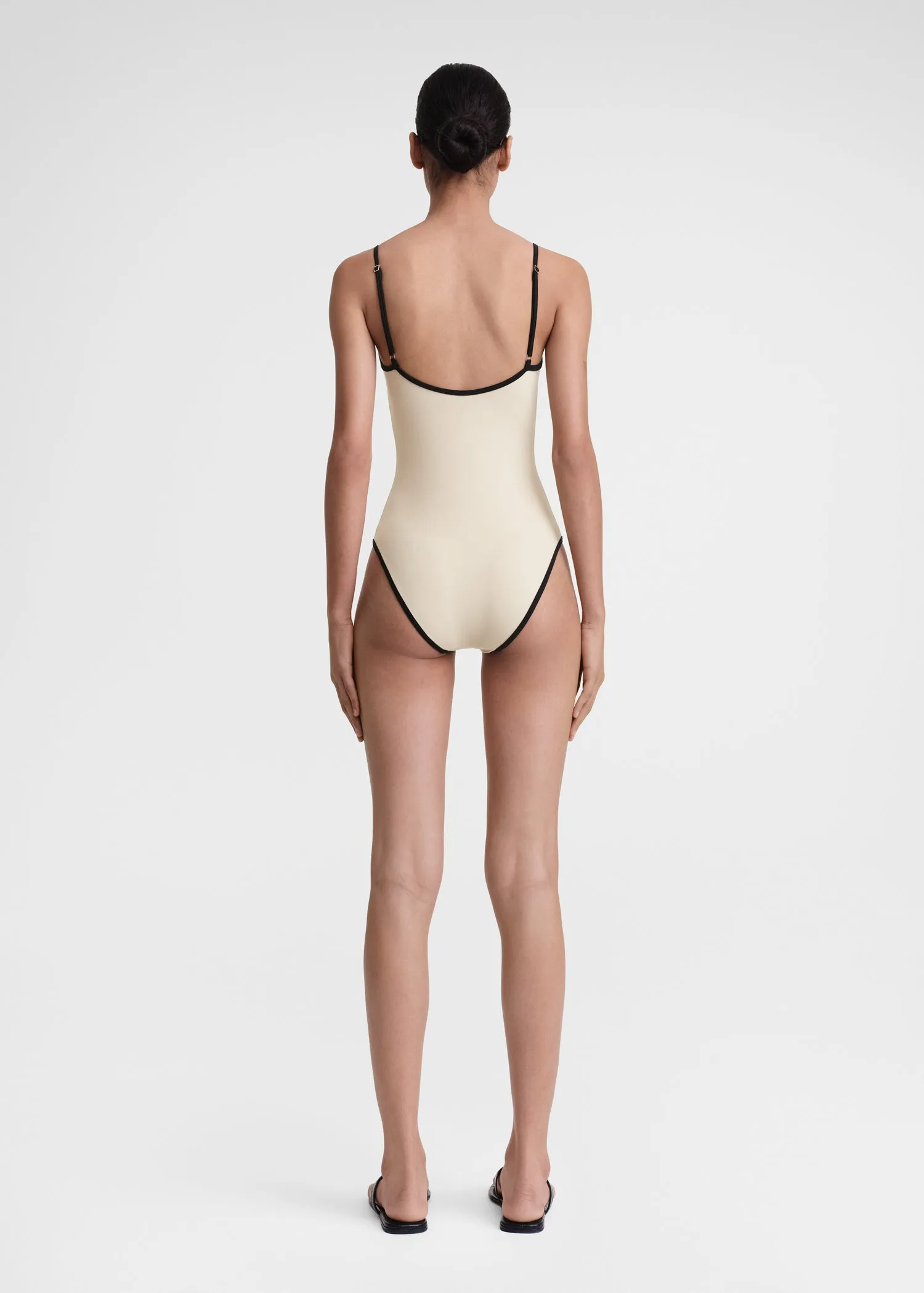 Stripe edge swimsuit light hay