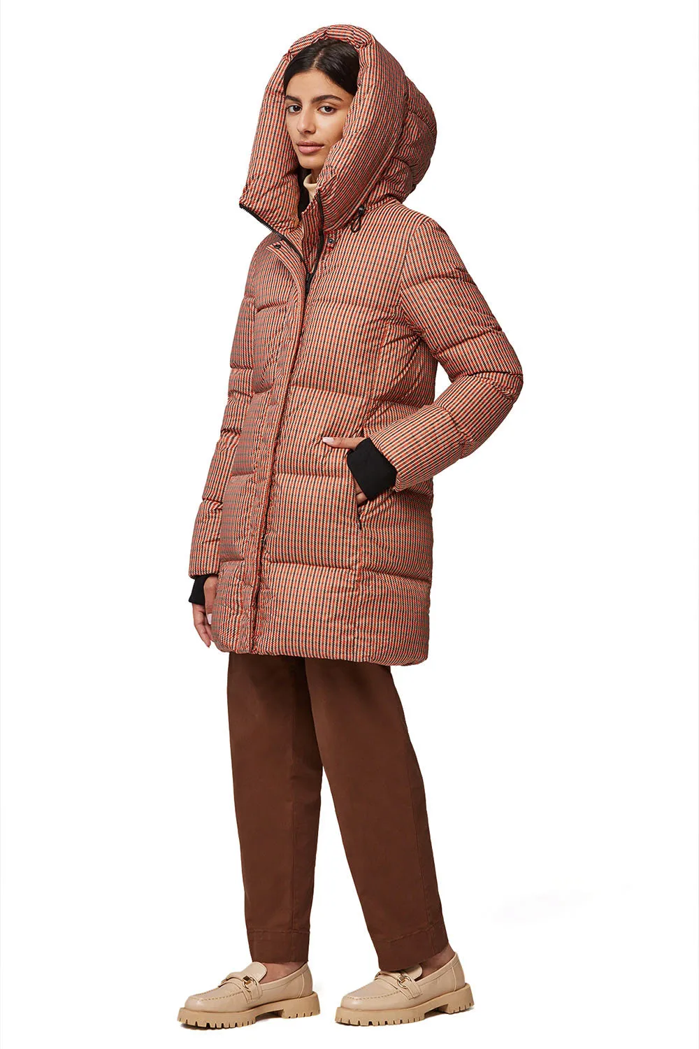 Sylvie | Mid-Length Houndstooth Puffer Coat