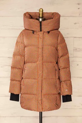 Sylvie | Mid-Length Houndstooth Puffer Coat