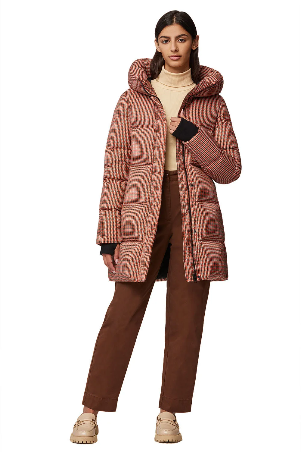 Sylvie | Mid-Length Houndstooth Puffer Coat