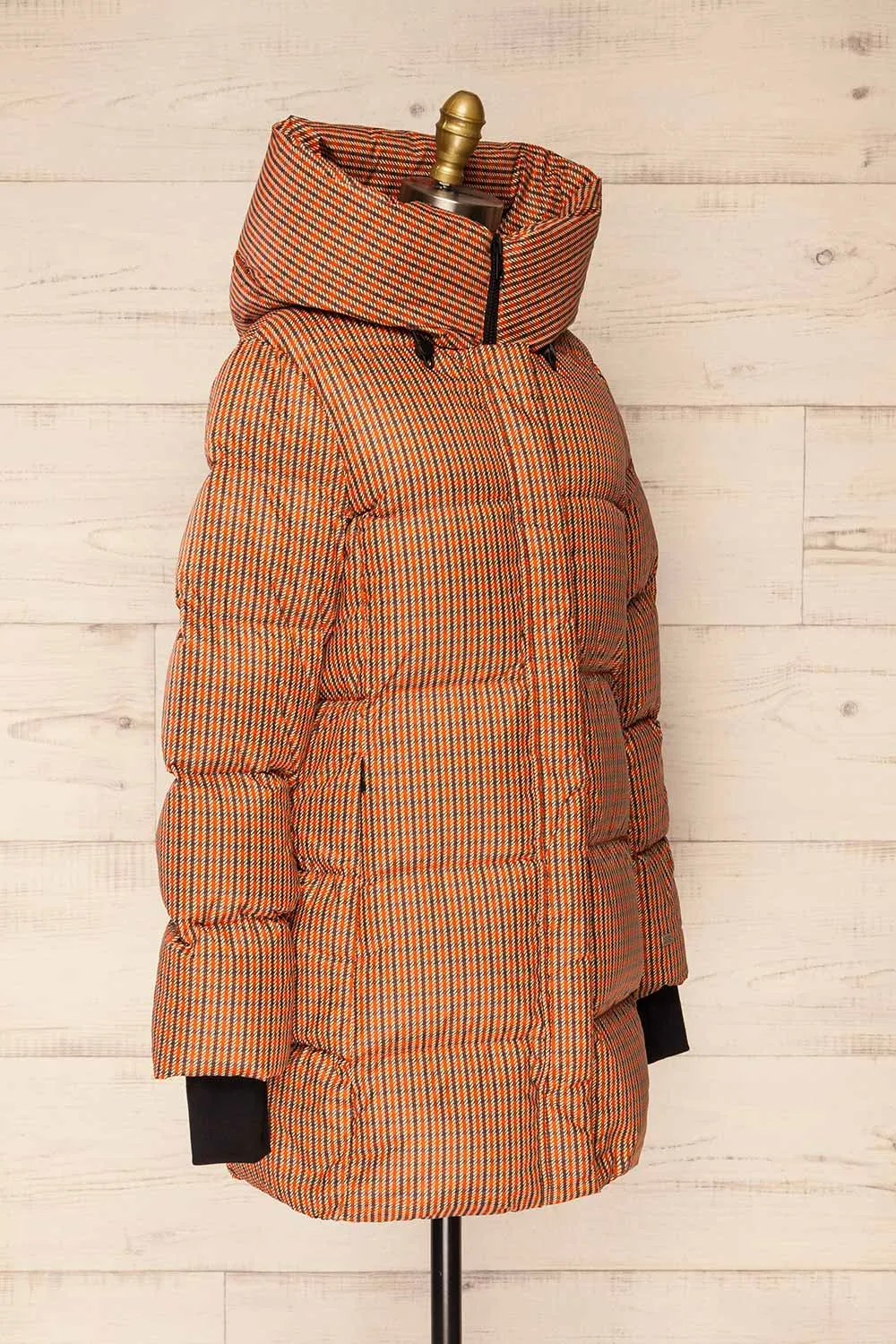 Sylvie | Mid-Length Houndstooth Puffer Coat