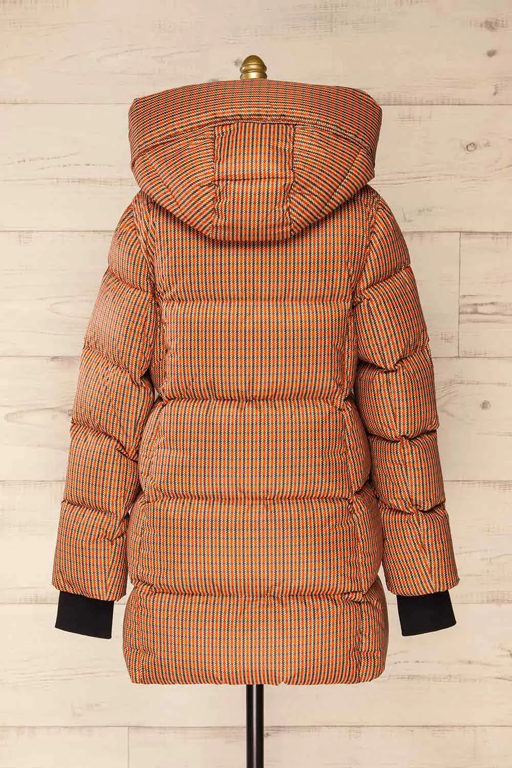 Sylvie | Mid-Length Houndstooth Puffer Coat