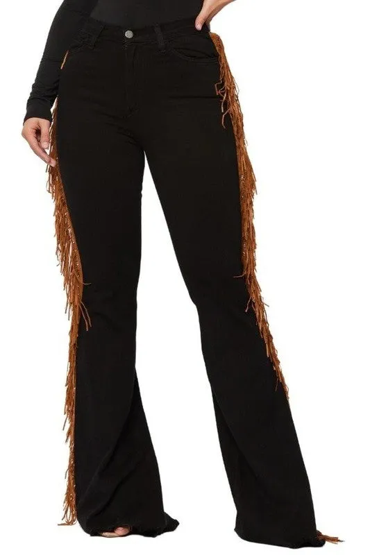 TEEK - Black Burnt Fringe Bell Bottom Jean