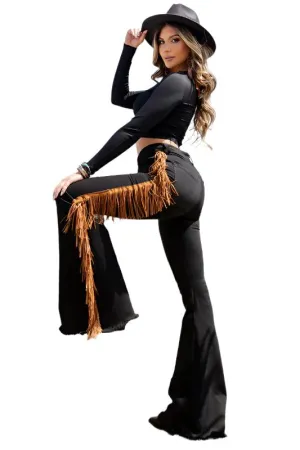 TEEK - Black Burnt Fringe Bell Bottom Jean