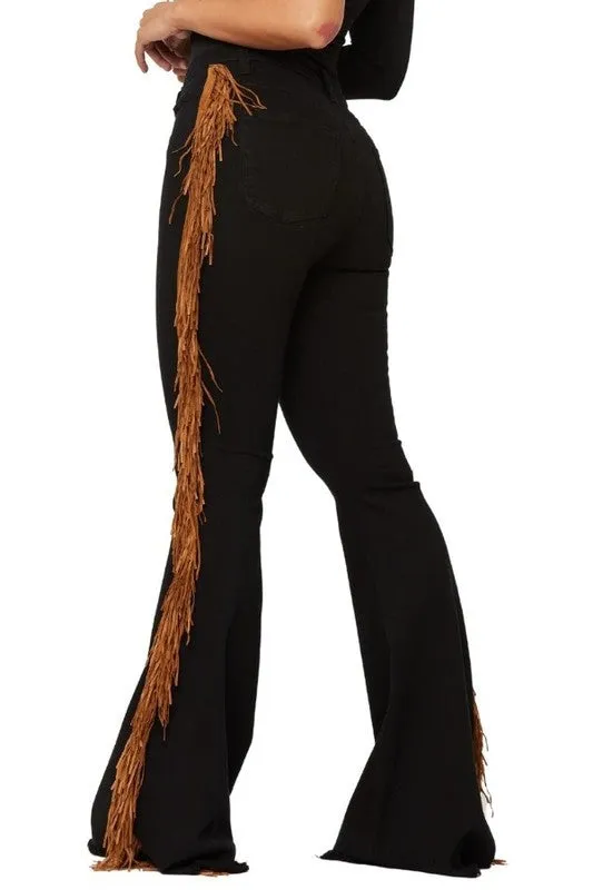 TEEK - Black Burnt Fringe Bell Bottom Jean