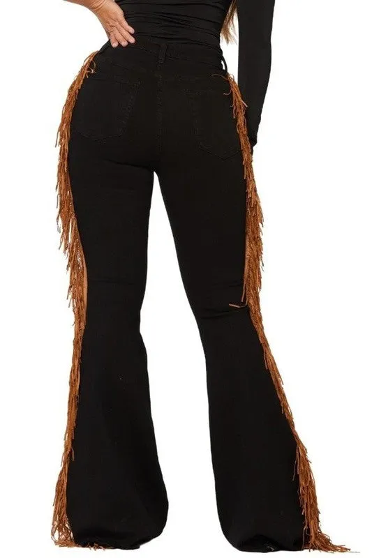 TEEK - Black Burnt Fringe Bell Bottom Jean