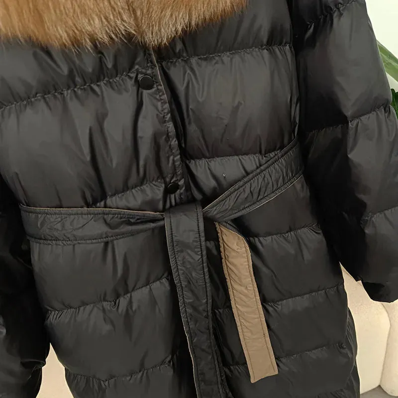 TEEK - Black Long Down Natural Foxy Fluff Coat