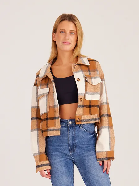 TEEK - Short Plaid Cardigan Shirt Jacket