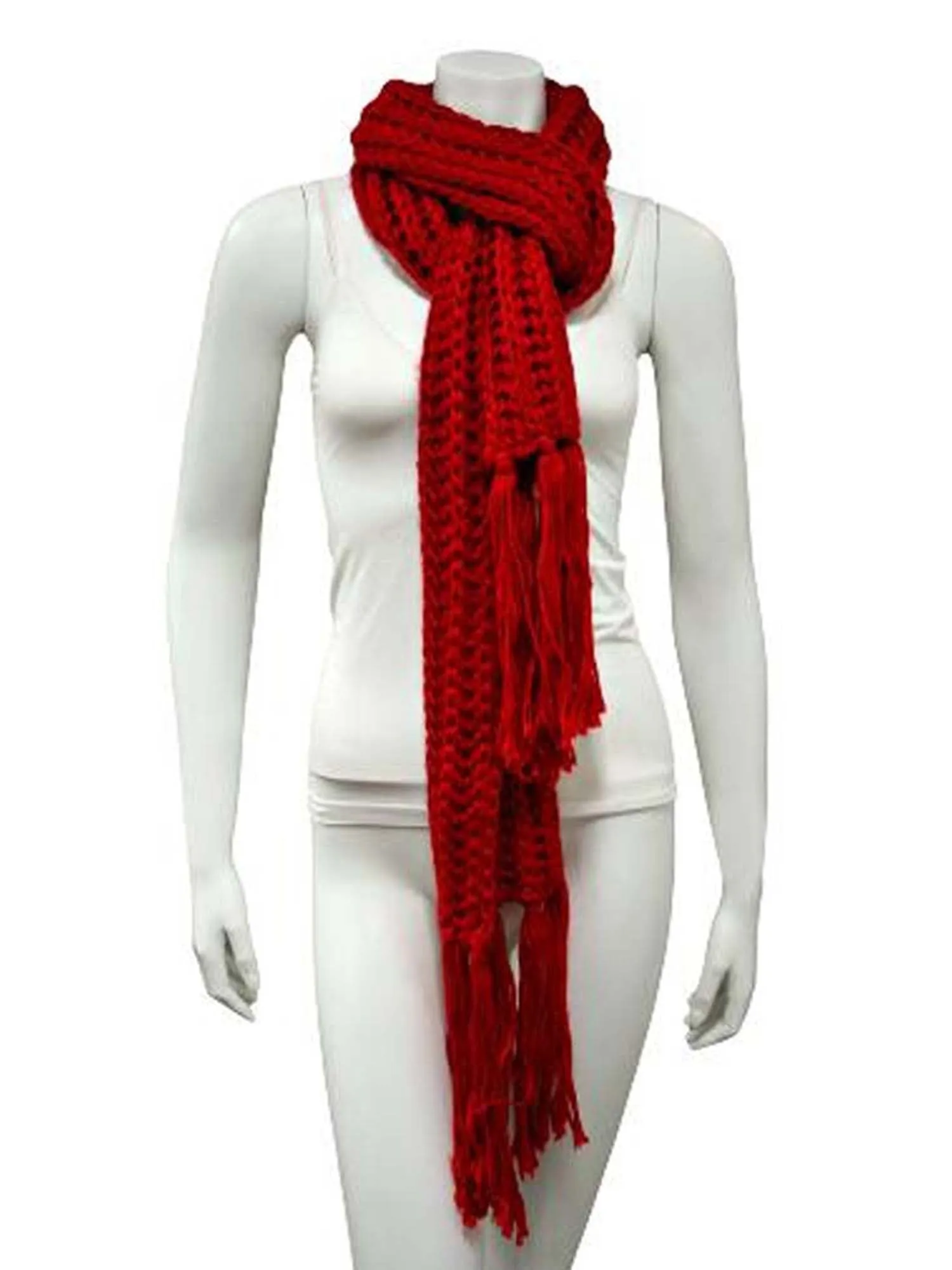 Thick Knit Long Winter Scarf With Fringe