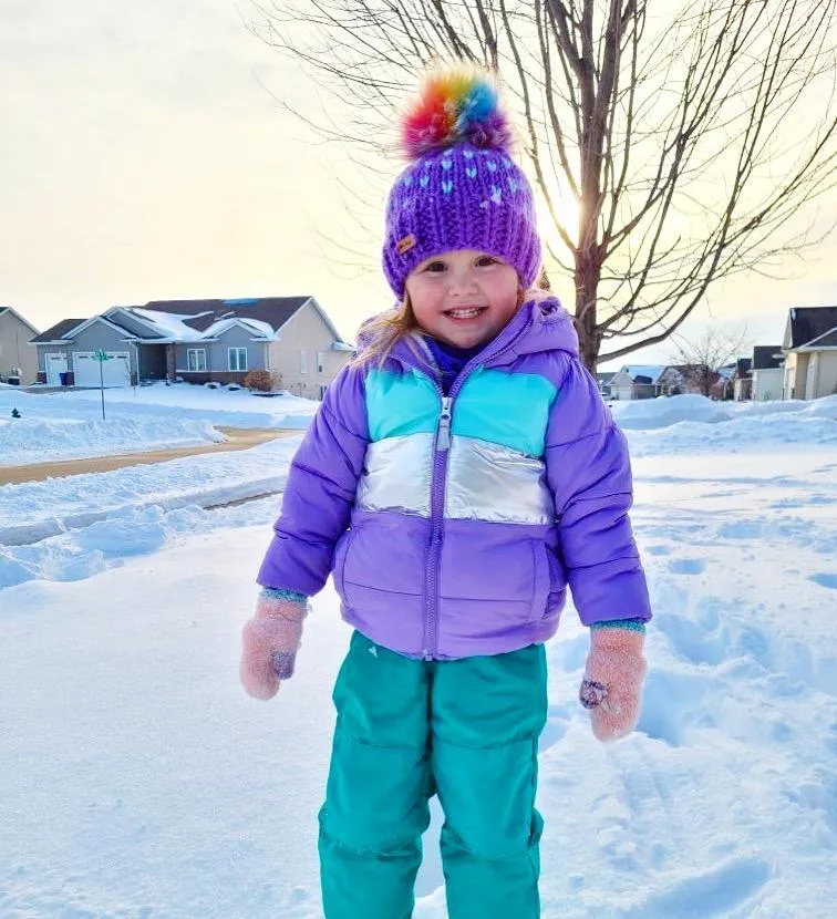 Toddler Knit Hearts Pom Hat | Wool Free Purple Rainbow