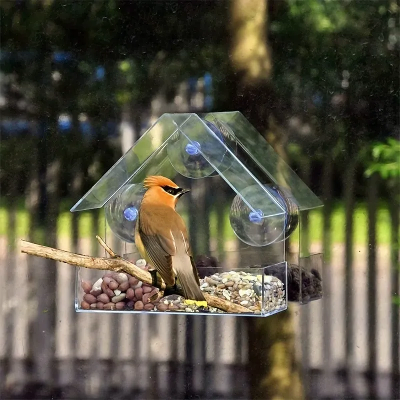 Transparent Acrylic Hanging Feeder Outdoor Birdhouse for Garden Viewing