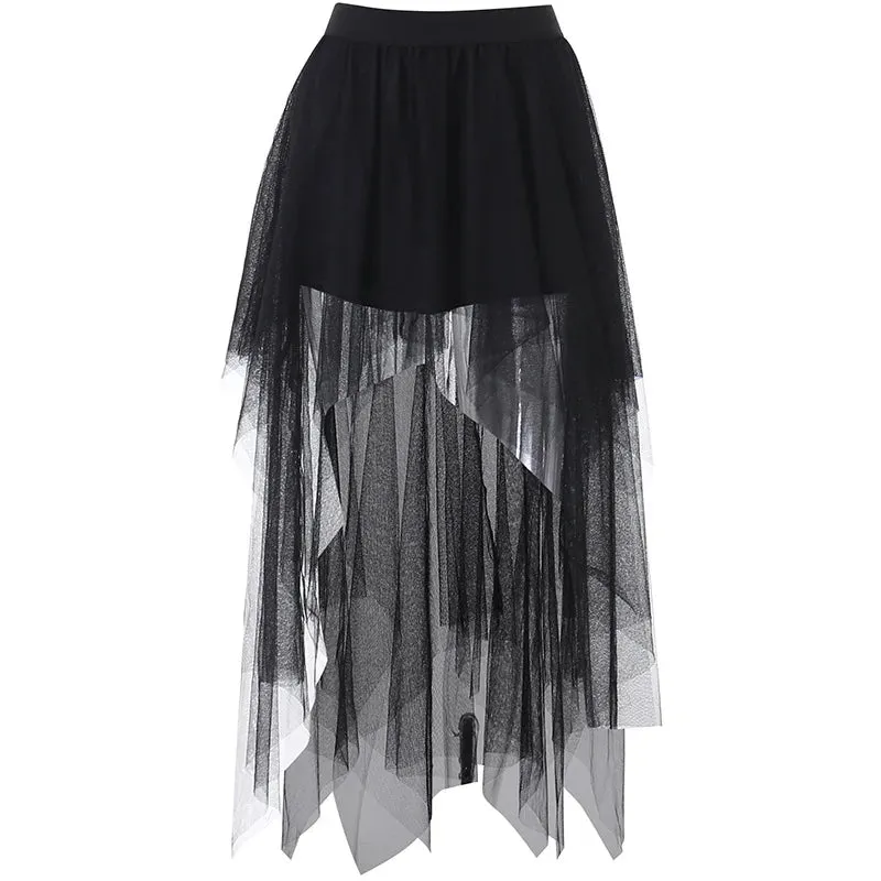 Trendy High Waist Casual Yarn gothic Style Skirt