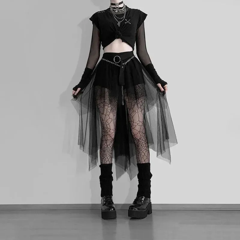 Trendy High Waist Casual Yarn gothic Style Skirt