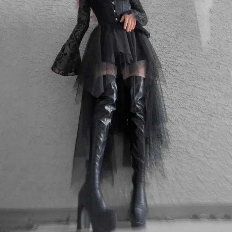 Trendy High Waist Casual Yarn gothic Style Skirt