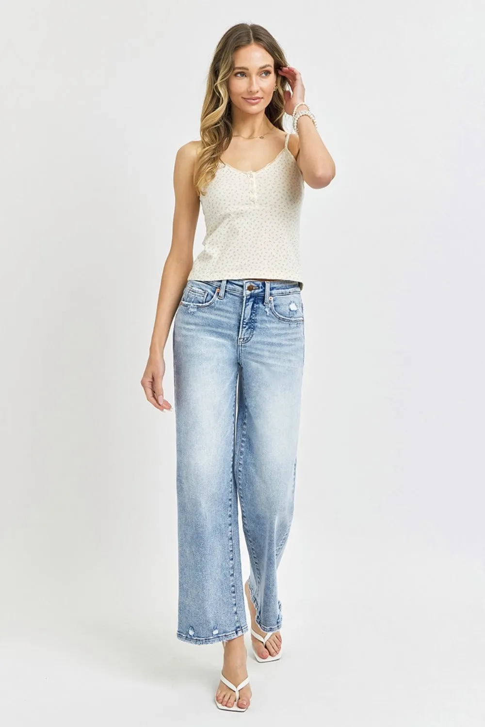 Tummy Control High Rise Crop Wide Leg Jeans by Risen