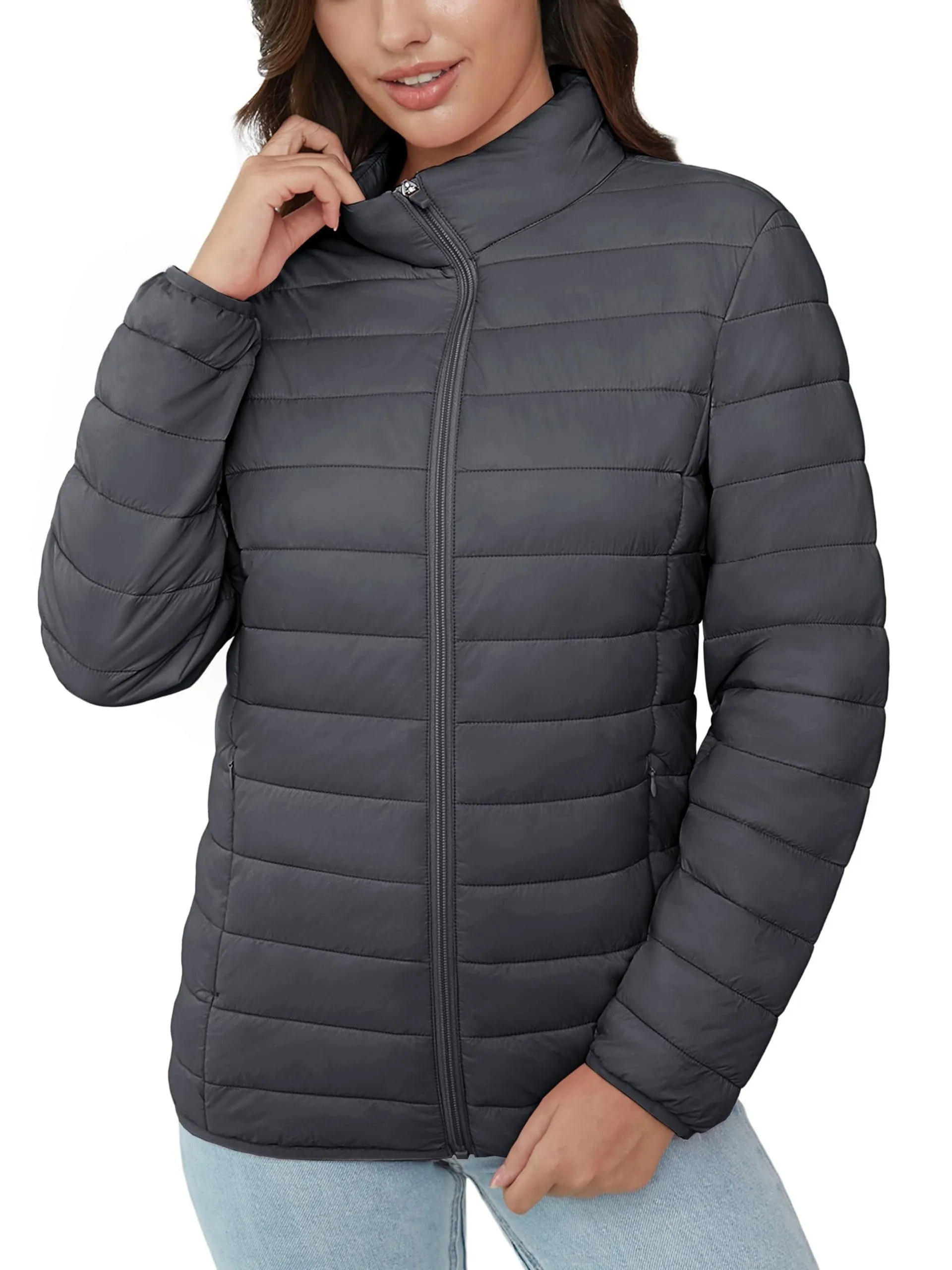 Ultra-Lightweight Quilted Puffer Coat - Fuss-Free Zip Up, Cozy Long Sleeves, Exceptional Warmth Retention - Ideal for Chilly Fall & Winter Days, Womens Casual Outerwear for Everyday Wear