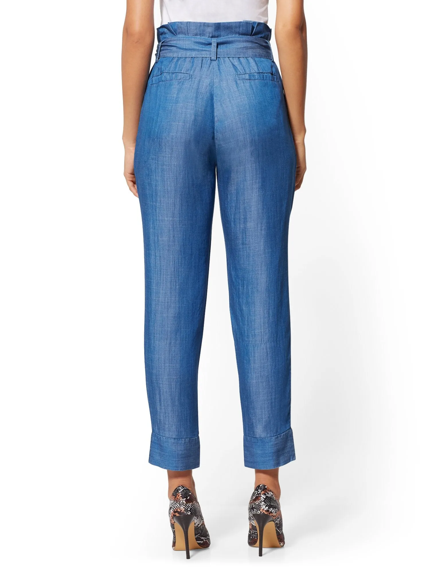 Ultra-Soft Chambray Paperbag-Waist Pant - Velvety Blue