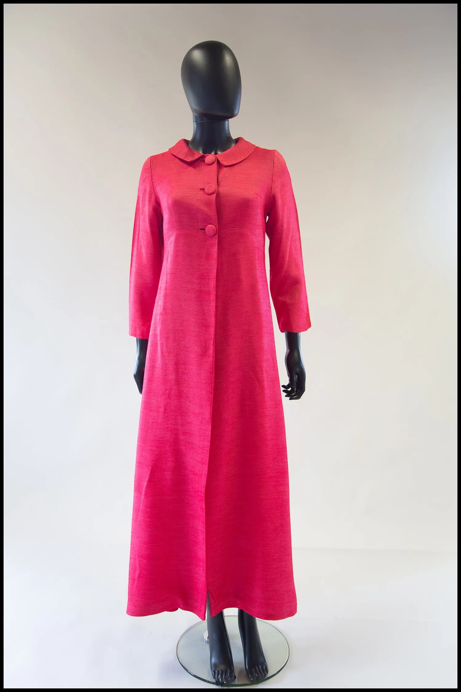 Vintage 1960s Raspberry Pink Silk Maxi Coat