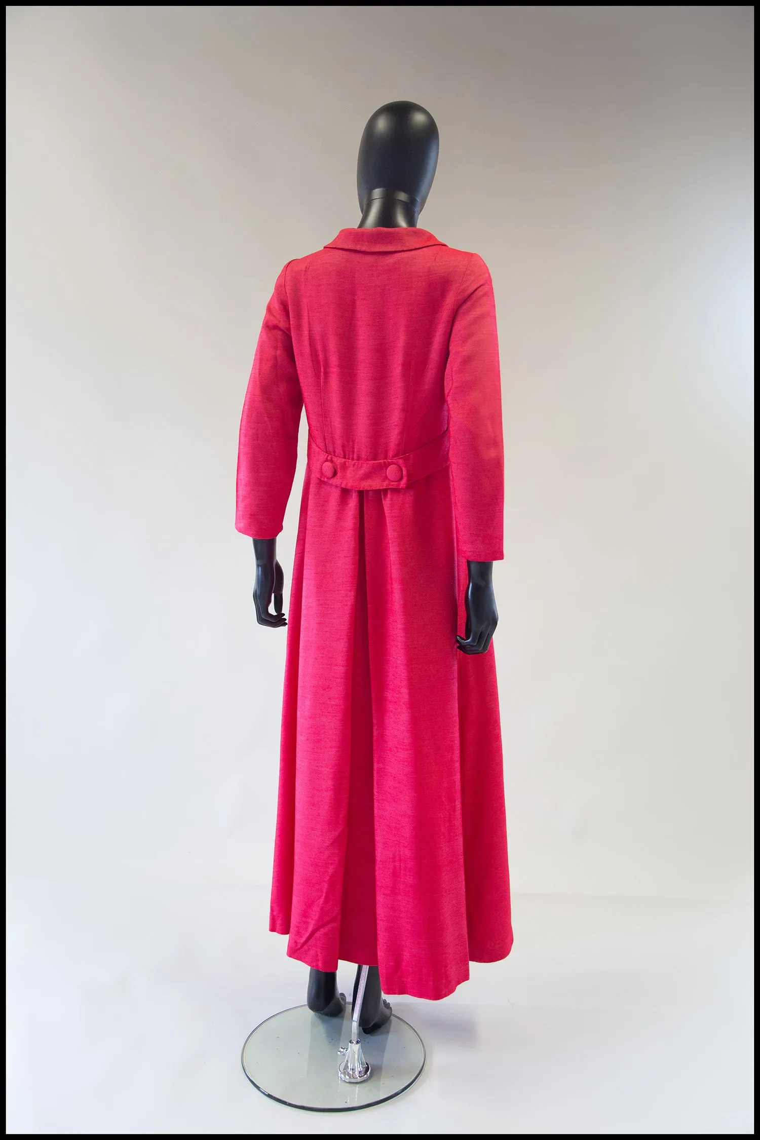 Vintage 1960s Raspberry Pink Silk Maxi Coat