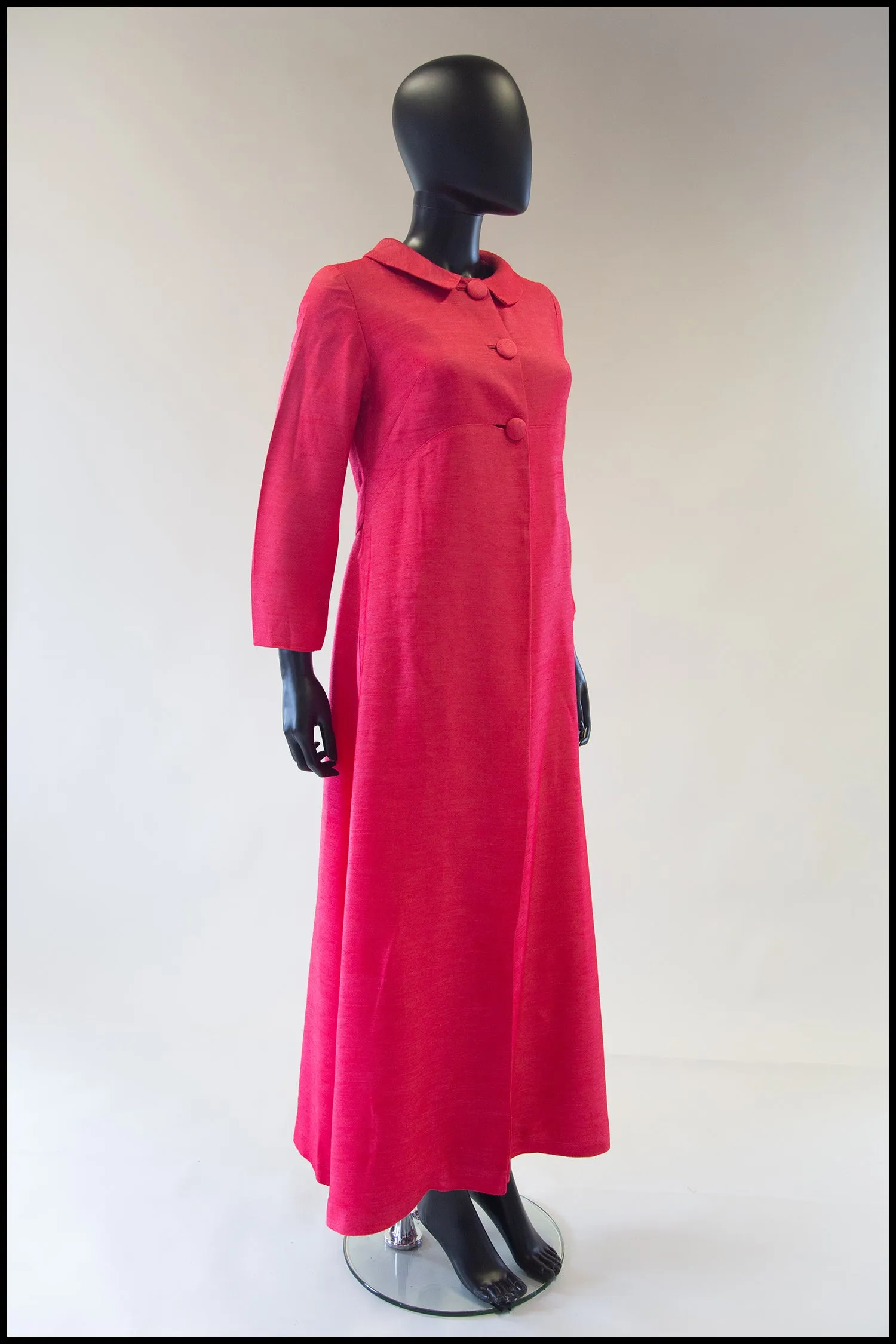 Vintage 1960s Raspberry Pink Silk Maxi Coat