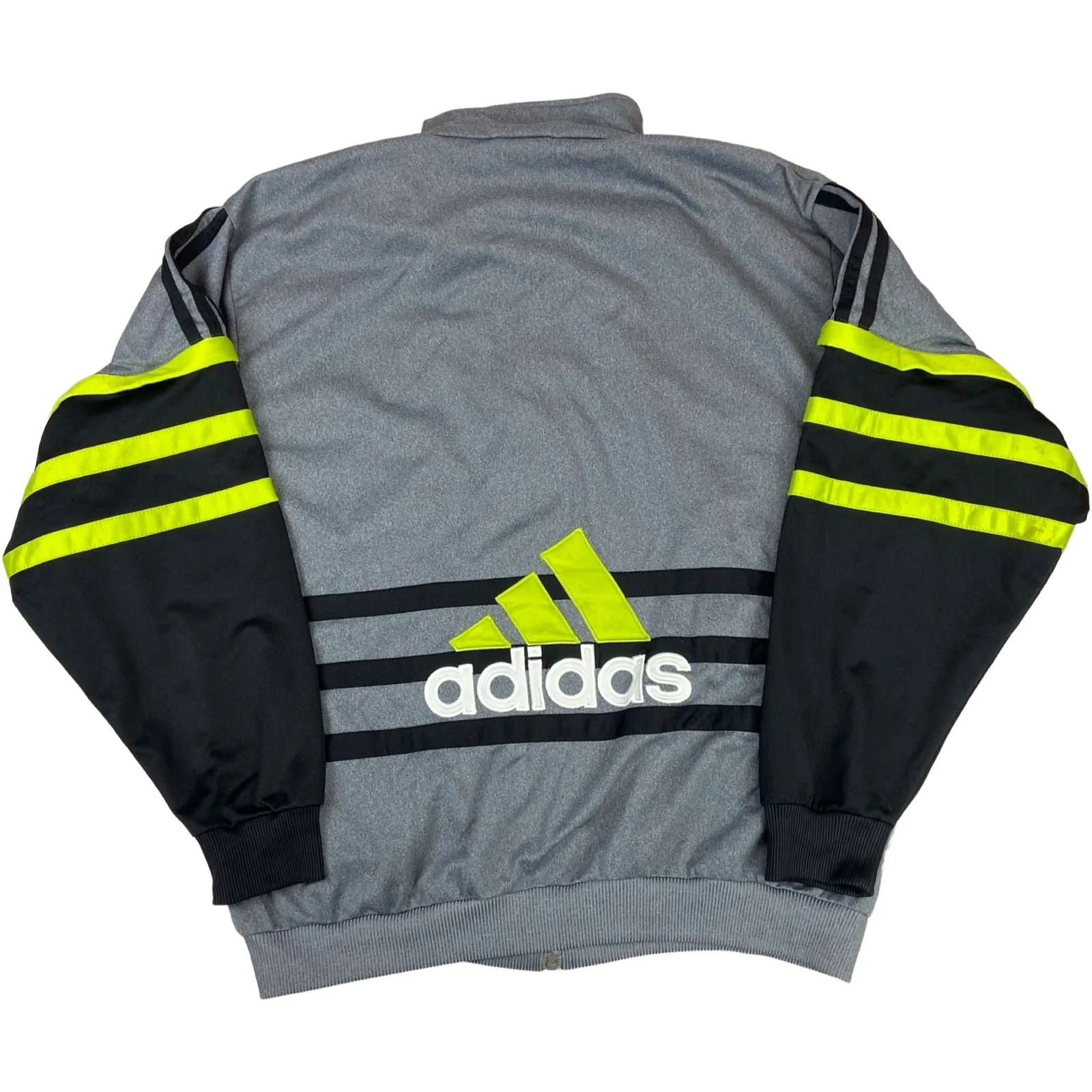 Vintage 1990's Grey, Black and Lime Green Adidas Zip-Up Track Jacket Extra Large