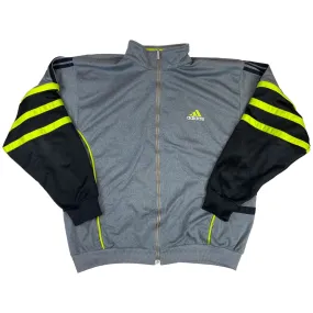 Vintage 1990's Grey, Black and Lime Green Adidas Zip-Up Track Jacket Extra Large