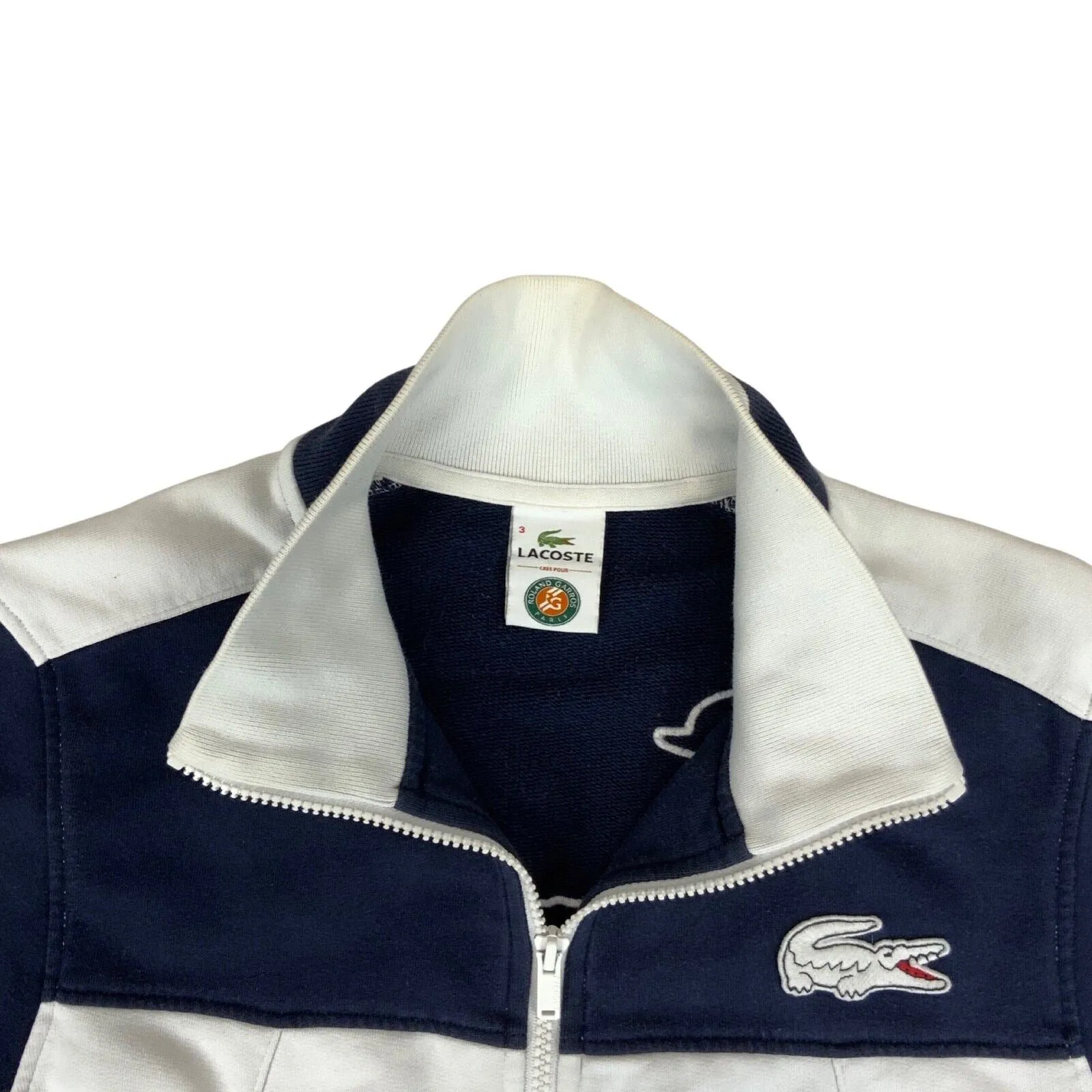 Vintage 90s 00s White Navy Lacoste Track Sports Tennis Jacket Embroidered Logo M