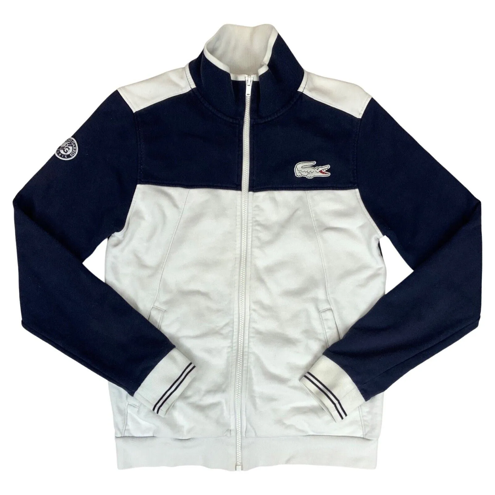 Vintage 90s 00s White Navy Lacoste Track Sports Tennis Jacket Embroidered Logo M